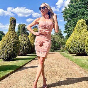 Mew Mews peach rosette detail cut out mini dress with choker size S